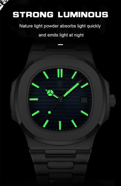 Men’s Luxury Square Watch – Waterproof Stainless Steel Quartz