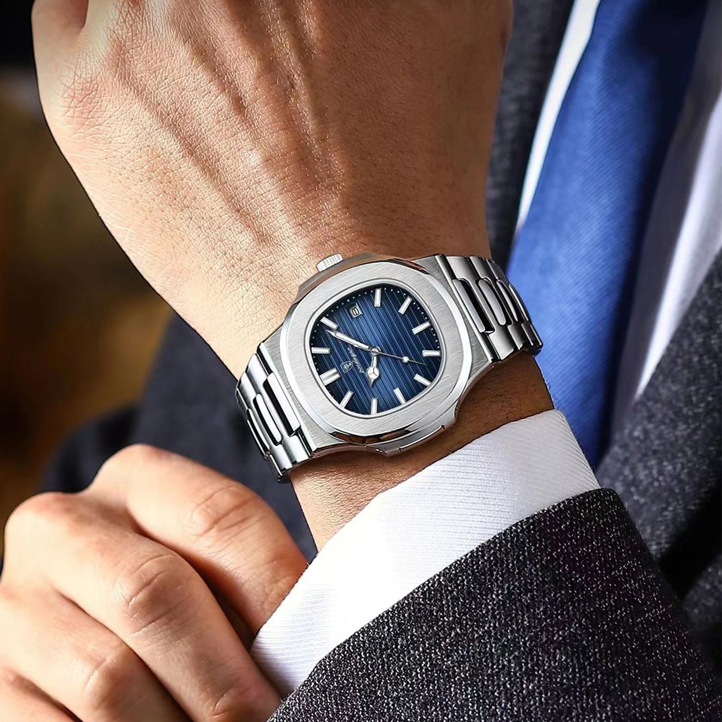Men’s Luxury Square Watch – Waterproof Stainless Steel Quartz