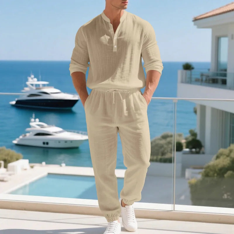 Men’s Linen Commuter Set – Relaxed Long Sleeve & Pants