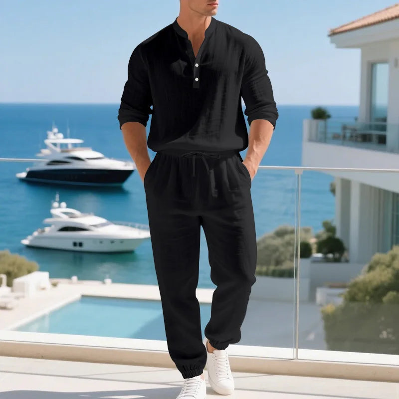 Men’s Linen Commuter Set – Relaxed Long Sleeve & Pants