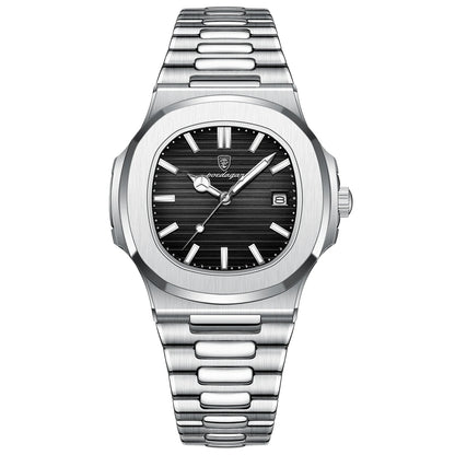 Men’s Luxury Square Watch – Waterproof Stainless Steel Quartz